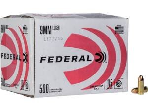 Federal Champion 9mm Luger Ammo 115 Grain Full Metal Jacket Box of 1000 Bulk