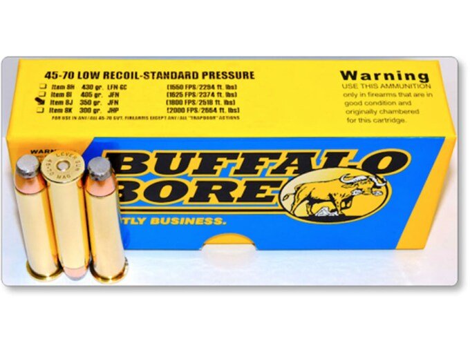 Buffalo Bore 45-70 Government Ammo 350 Grain Jacketed Flat Nose Low Recoil Box of 300