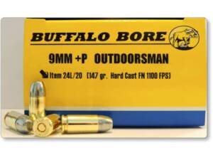 Buffalo Bore Outdoorsman 9mm Luger +P Ammo 147 Grain Flat Nose Box of 500