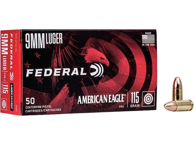 Federal American Eagle 9mm Luger Ammo 115 Grain Full Metal Jacket Box of 1000