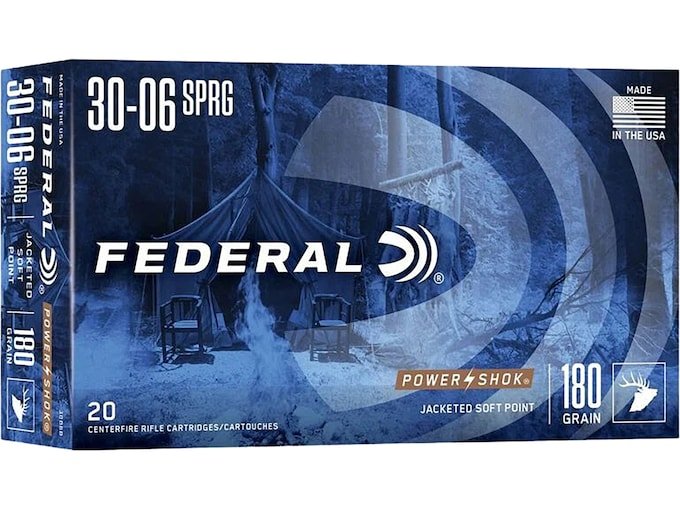 Federal Power-Shok 30-06 Springfield Ammo 180 Grain Jacketed Soft Point Box of 500