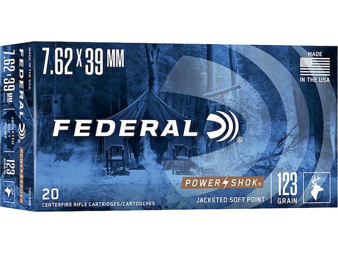 Federal Power-Shok 7.62x39mm Ammo 123 Grain Jacketed Soft Point Box of 500
