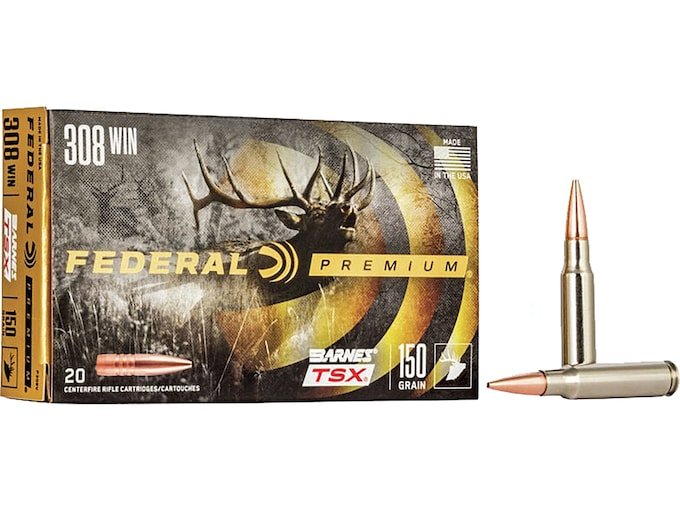 Federal Premium 308 Winchester Ammo 150 Grain Barnes Triple-Shock X Solid Hollow Point Lead Free Box of 500