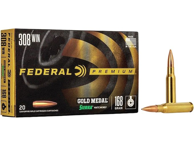 Federal Premium Gold Medal 308 Winchester Ammo 168 Grain Sierra MatchKing Jacketed Hollow Point Box of 500