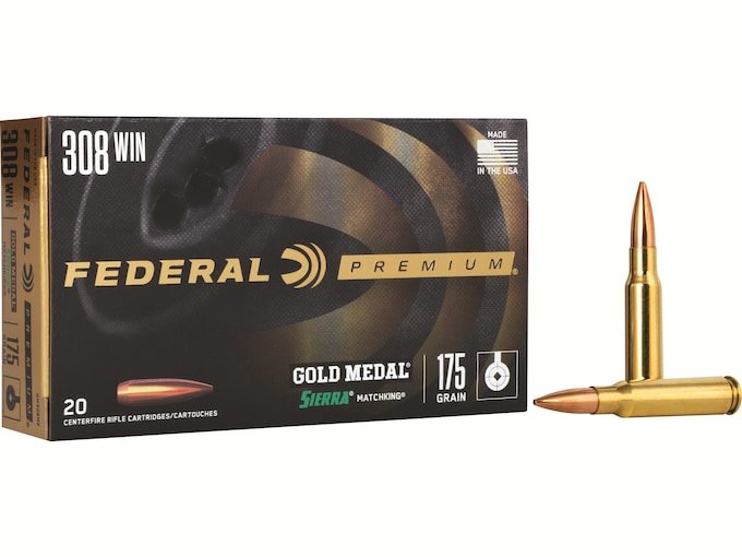Federal Premium Gold Medal 308 Winchester Ammo 175 Grain Sierra MatchKing Jacketed Hollow Point Box of 500