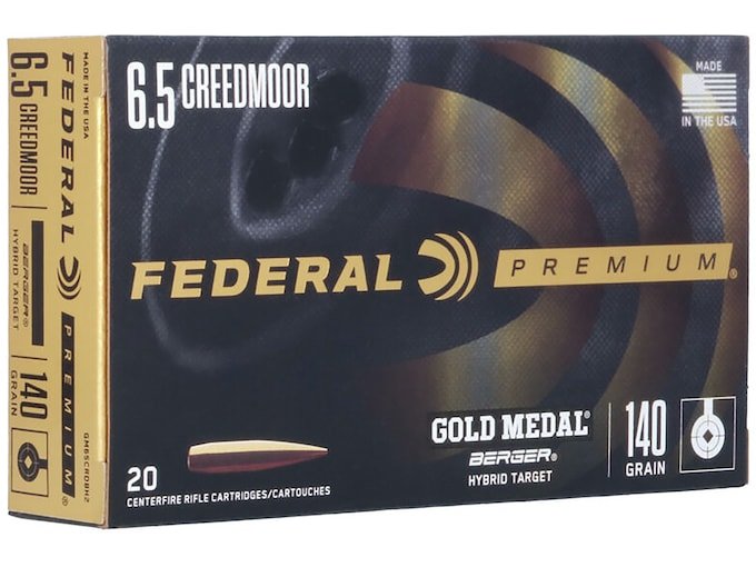 Federal Premium Gold Medal 6.5 Creedmoor Ammo 140 Grain Berger Hybrid Target Jacketed Hollow Point Box of 500