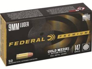 Federal Premium Gold Medal Match 9mm Luger Ammo 147 Grain Full Metal Jacket Box of 1000