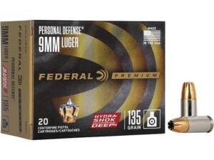 Federal Premium Personal Defense 9mm Luger Ammo 135 Grain Federal Hydra-Shok Deep Jacketed Hollow Point Box of 500
