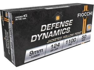 Fiocchi Defense Dynamics 9mm Luger Ammo 124 Grain Jacketed Hollow Point Box of 1000