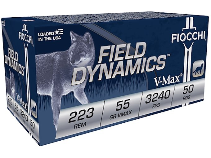 Fiocchi Field Dynamics 223 Remington Ammo 55 Grain Hornady V-Max Polymer Tip Box of 1000