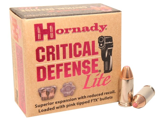 Hornady Critical Defense Lite 9mm Luger Ammo 100 Grain Hornady FTX Polymer Tip Box of 500