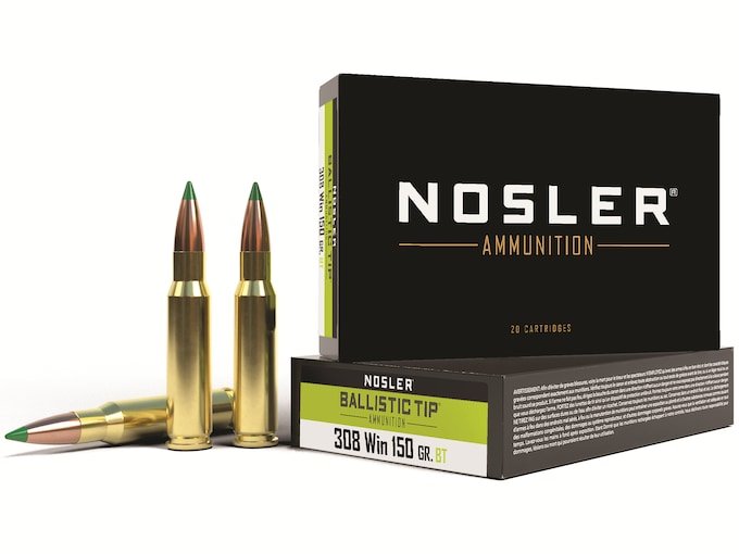 Nosler BT 308 Winchester Ammo 150 Grain Nosler Ballistic Tip Polymer Tip Box of 500