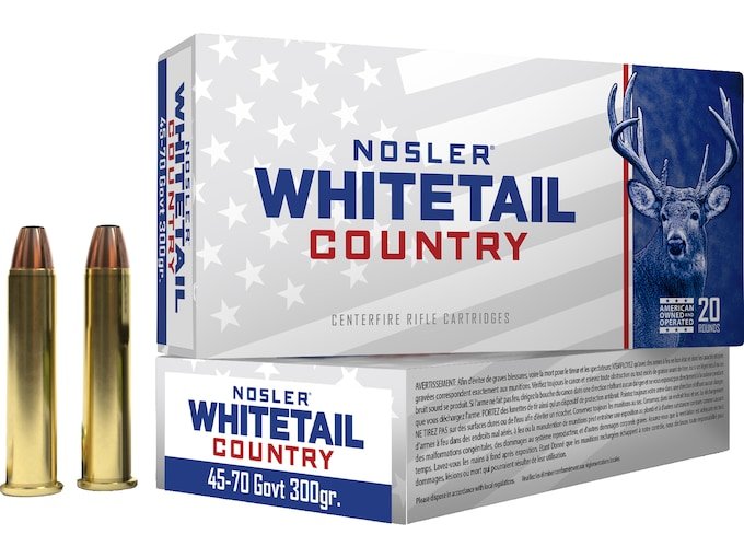 Nosler Whitetail Country 45-70 Government Ammo 300 Grain Straight Wall Jacketed Soft Point Box of 500