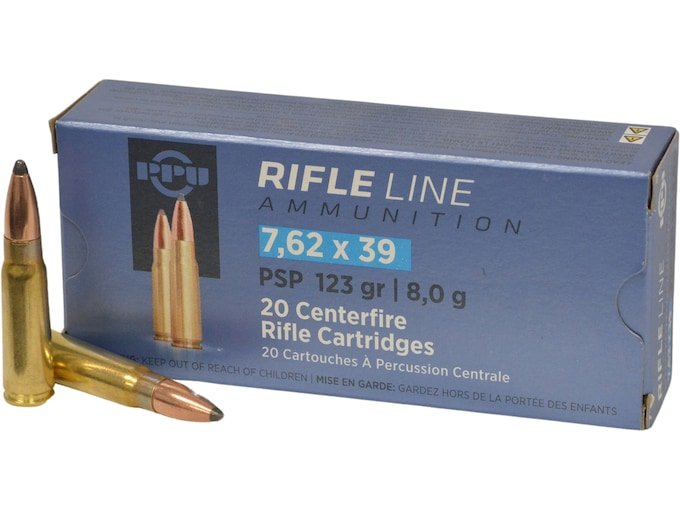 PPU 7.62x39mm Ammo 123 Grain Jacketed Soft Point Box of 1000