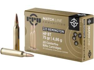 PPU Match 223 Remington Ammo 75 Grain Jacketed Hollow Point Box of 500