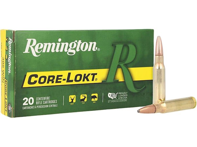 Remington Core-Lokt 308 Winchester Ammo 180 Grain Pointed Jacketed Soft Point Box of 500