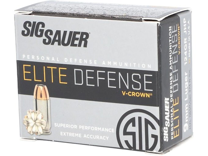 Sig Sauer Elite Performance 9mm Luger Ammo 124 Grain Sig V-Crown Jacketed Hollow Point Box of 1000