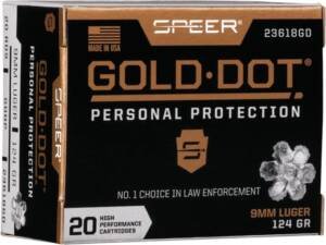 Speer Gold Dot 9mm Luger Ammo 124 Grain Bonded Jacketed Hollow Point Box of 500