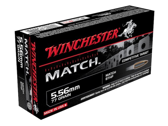 Winchester Match 5.56x45mm NATO Ammo 77 Grain Sierra MatchKing Full Metal Jacket Box of 500