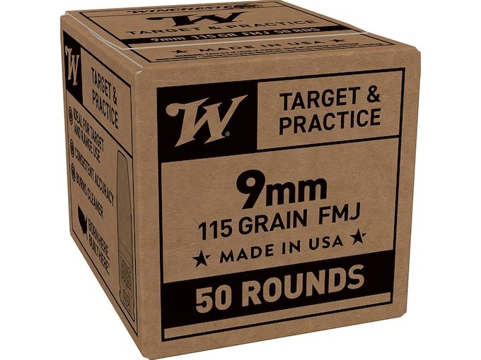 Winchester Service Grade Target & Practice 9mm Luger Ammo 115 Grain Full Metal Jacket Box of 1000