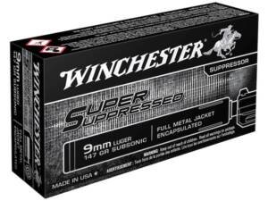 Winchester Super Suppressed 9mm Luger Ammo 147 Grain Full Metal Jacket Box of 1000