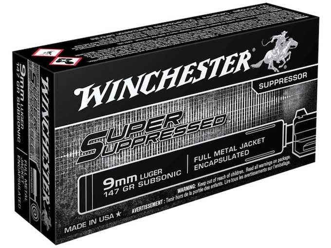 Winchester Super Suppressed 9mm Luger Ammo 147 Grain Full Metal Jacket Box of 1000