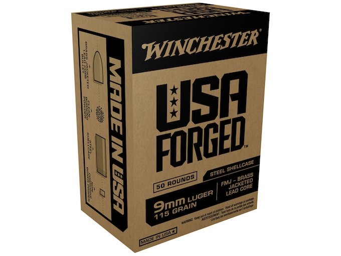 Winchester USA Forged Steel Case 9mm Luger Ammo 115 Grain Full Metal Jacket Box of 1000