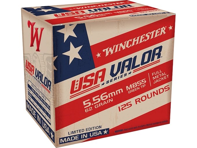 Winchester USA Valor 5.56x45mm NATO Ammo 62 Grain Penetrator Full Metal Jacket Box of 1000