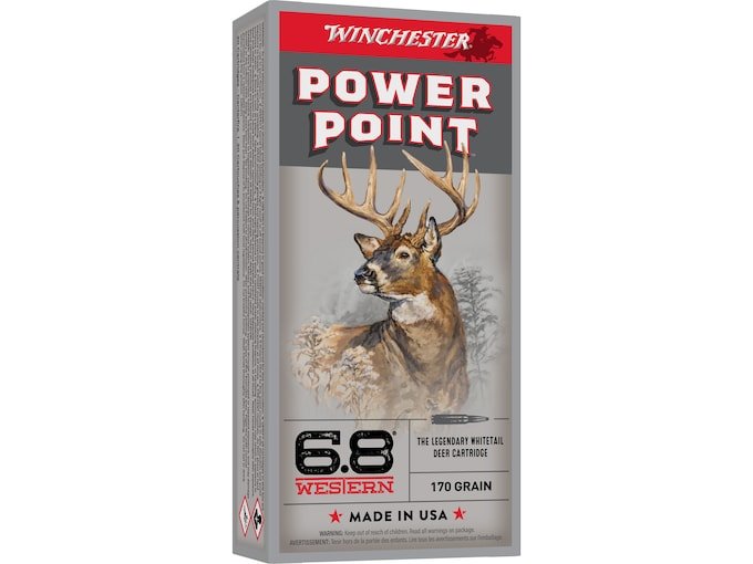Winchester Power Point 6.8 Western Ammo 170 Grain Jacketed Soft Point Box of 500