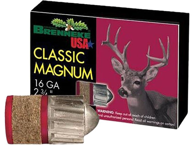 Brenneke Classic Magnum 16 Gauge Rifled Slug 2-3/4" 1oz Box of 500 rounds