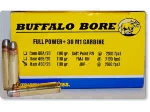 Buffalo Bore 30 Carbine Ammo 110 Grain Jacketed Hollow Point Box of 500