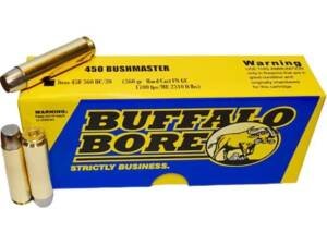 Buffalo Bore 450 Bushmaster Ammo 360 Grain Hard Cast Lead Flat Nose Gas Check Box of 500