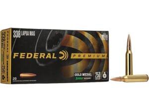 Federal Premium Gold Medal 338 Lapua Magnum Ammo 250 Grain Sierra MatchKing Jacketed Hollow Point Box of 200