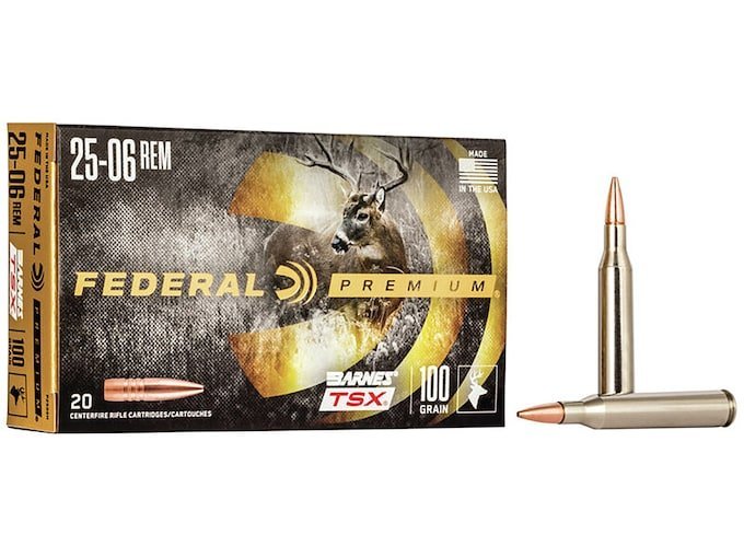 Federal Premium TSX 25-06 Remington Ammo 100 Grain Barnes Triple-Shock X Solid Hollow Point Lead Free Box of 20
