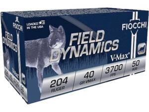 Fiocchi Field Dynamics 204 Ruger Ammo 40 Grain Hornady V-Max Polymer Tip Box of 500