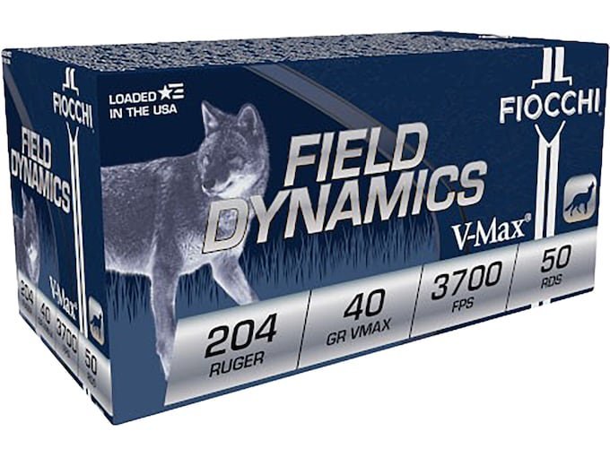 Fiocchi Field Dynamics 204 Ruger Ammo 40 Grain Hornady V-Max Polymer Tip Box of 500