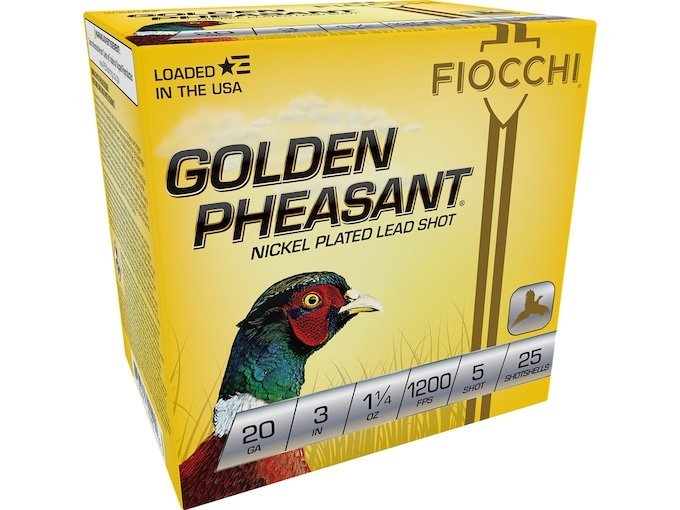 Fiocchi Golden Pheasant 20 Gauge Nickel Plated Lead Ammo box of 500 rounds