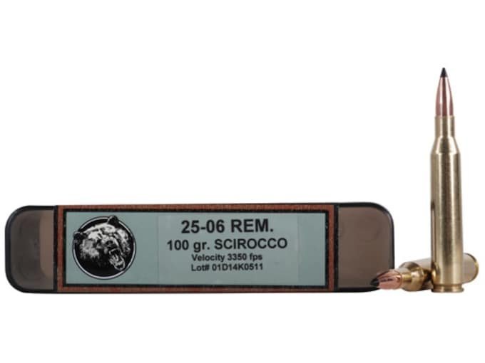 Grizzly Cartridge Trophy Grade 25-06 Remington 100 Grain Swift Scirocco II Polymer Tip Boat Tail Box of 500