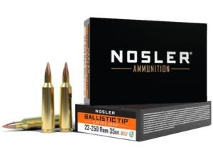 Nosler BT Varmint 22-250 Remington Ammo 35 Grain Nosler Ballistic Tip Polymer Tip Lead Free Box of 500