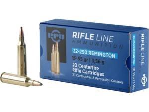 PPU 22-250 Remington Ammo 55 Grain Jacketed Soft Point Box of 500