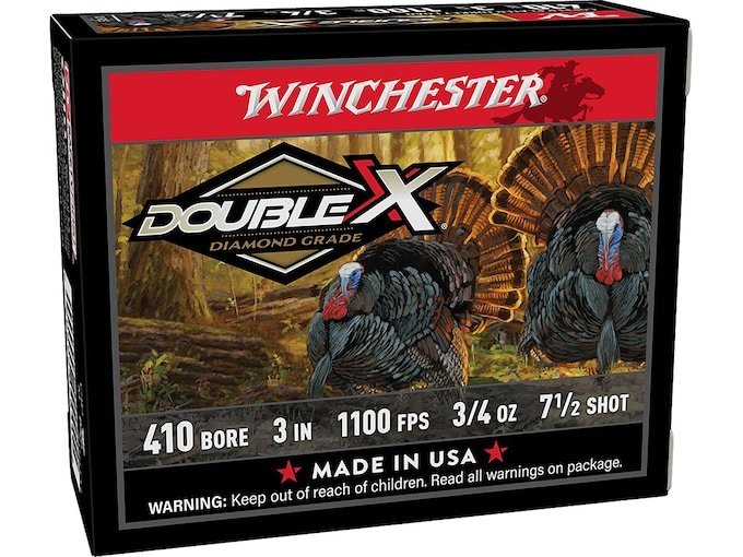 Winchester Double X Diamond Grade Turkey 410 Ammo 3" #7-1/2 Copper Plated Lead Shot 3/4 oz Box of 500 rounds
