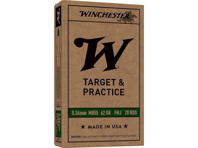 Winchester M855 SS109 5.56x45mm NATO Ammo 62 Grain Penetrator Full Metal Jacket Box of 1000