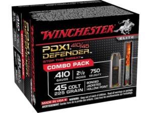 Winchester PDX1 Defender Combo Pack 45 Colt (Long Colt) 225 Grain Bonded Jacketed Hollow Point and 410 Ammo 2-1/2" BB Lead Shot 1/4 oz Box of 500 rounds