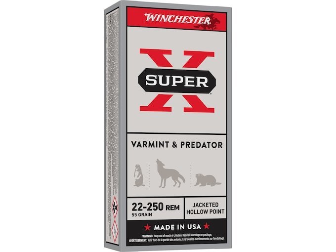 Winchester Super-X Varmint 22-250 Remington Ammo 55 Grain Jacketed Hollow Point box of 500
