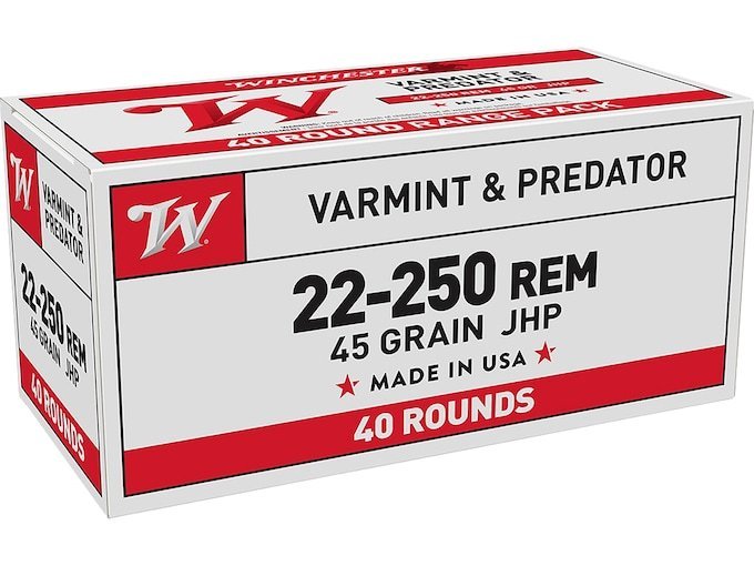 Winchester White Box USA 22-250 Remington Ammo 45 Grain Jacketed Hollow Point box of 500