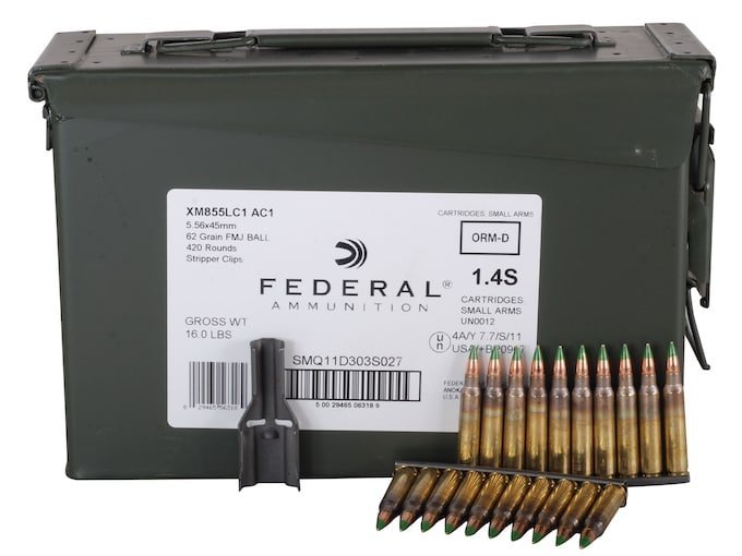 Federal American Eagle XM855 SS109 5.56x45mm NATO Ammo 62 Grain Penetrator Full Metal Jacket Ammo Can of 2000
